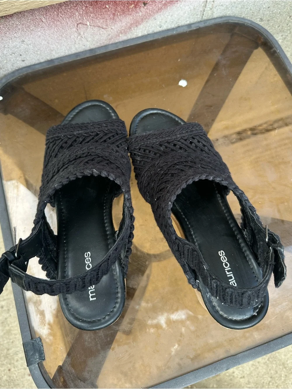 Maurice’s Women’s 9 Black Woven Cork Wedge Slingbacks